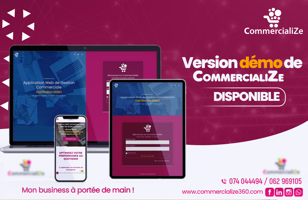 La version démo de CommercialiZe est accessible